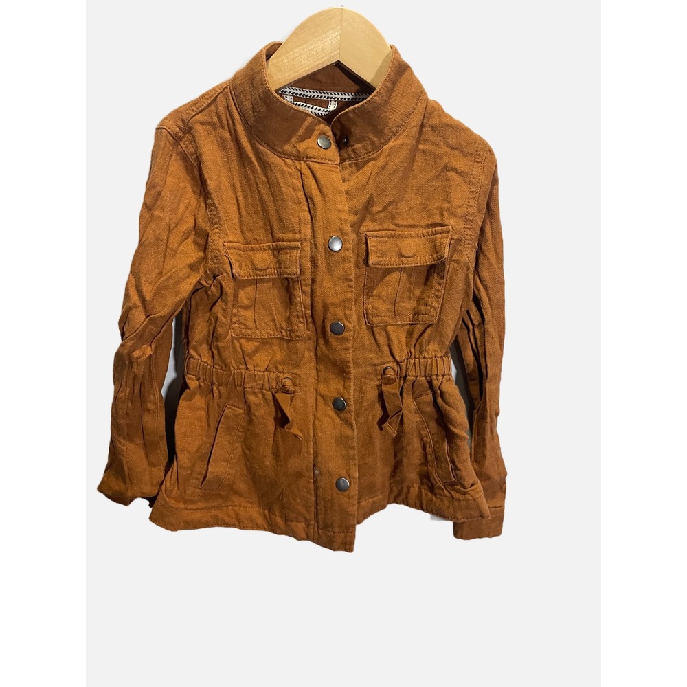 Old Navy Utility Jacket Kids XS (5) Brown Snap Front Cinched Waist Field Coat